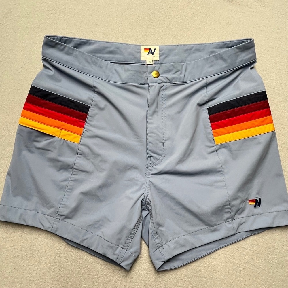 "Aviator Nation Mens 32 Gray Sunset Stripe Shorts Made In California Retro Surf"